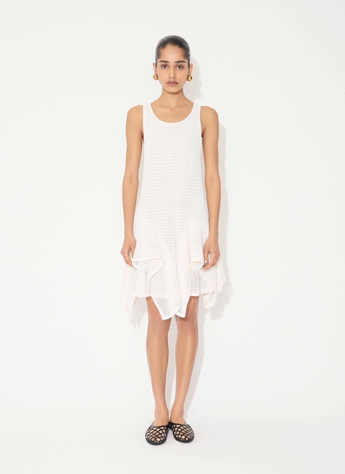 KNIT SHORT RUFFLE DRESS ALAÏA WHITE KNIT SHORT RUFFLE DRESS
